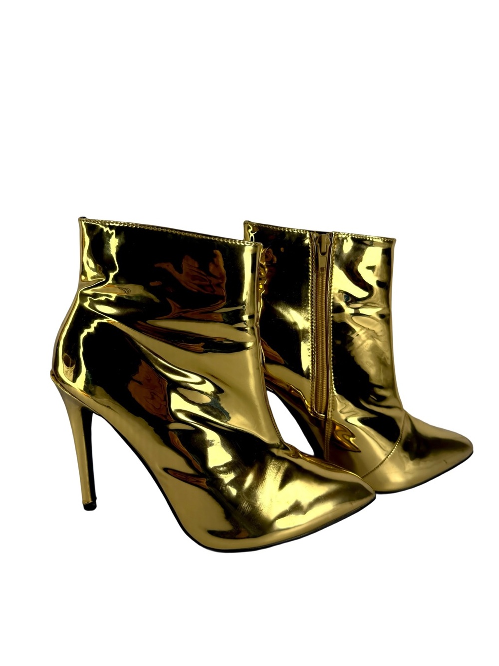 Liliana Gold Metallic Pointed-Toe Stiletto Ankle Boots